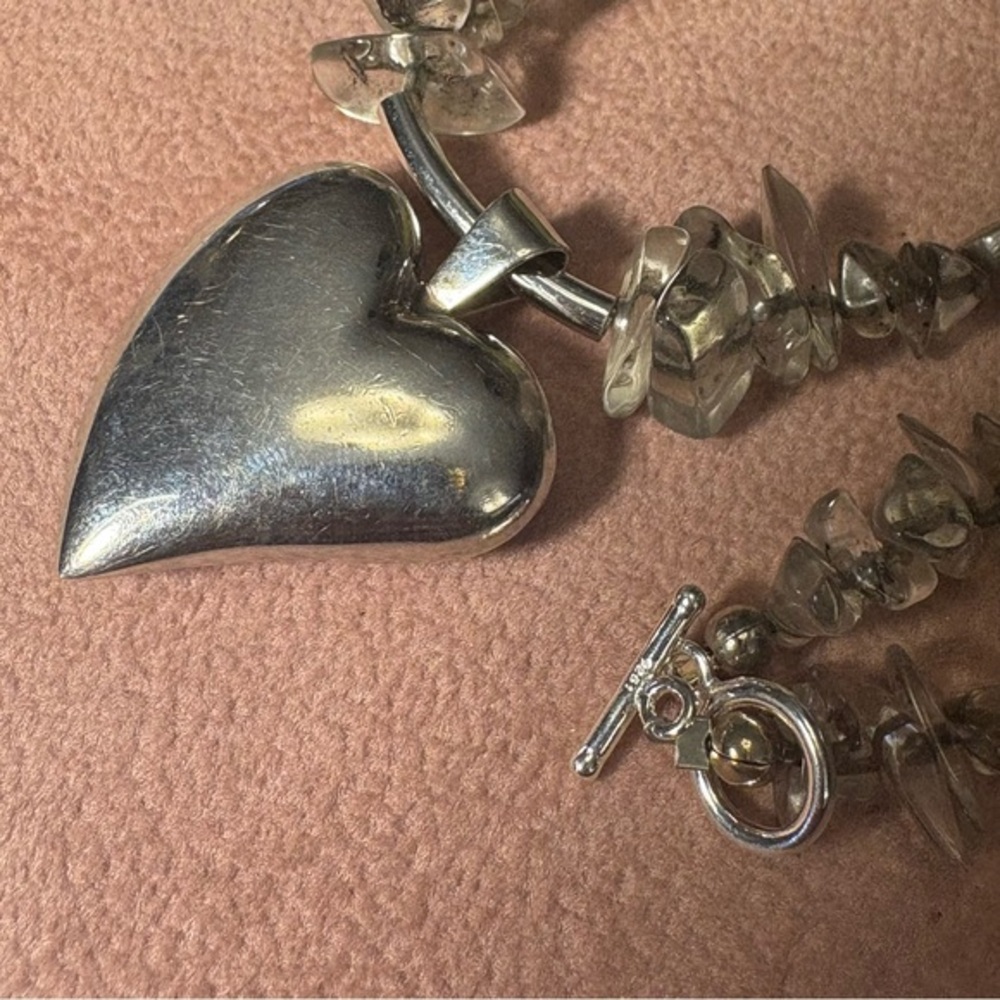 Sterling Silver Heart Pendant on Quartz Beaded Necklace.